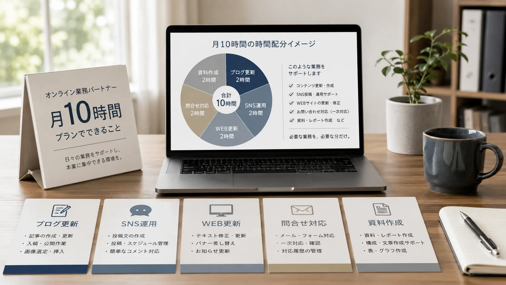 月10時間で頼めるオンライン実務を確認するイメージ